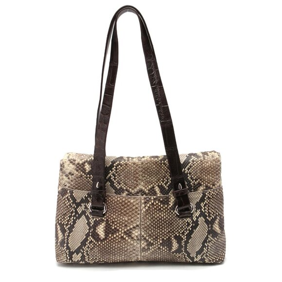 Colombo Via Della Spiga Leather Snakeskin Shoulder Bag Croc Embossed Italy Brown - Picture 2 of 15